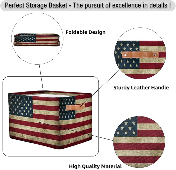 Pardick Storage Basket American USA Flag, Large Foldable Organizer Storage Bins - Image 7