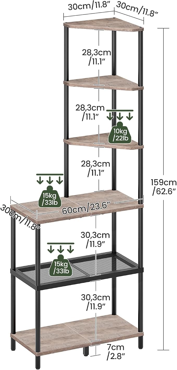 6-Tier Corner Shelf, Industrial Corner Bookshelf - Image 2