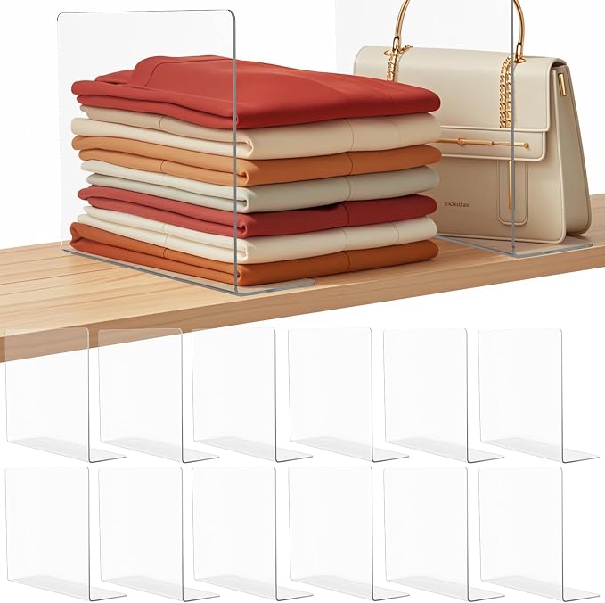 Shelf Dividers for Closet Organization: 10" Tall x 12" Deep Acrylic Closet by Lebouri