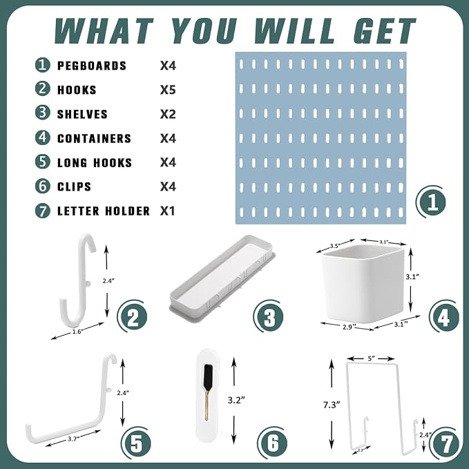 Pegboard Combination Kit, 25.2" x 25.2" Wall Mounted Storage Set - Image 4