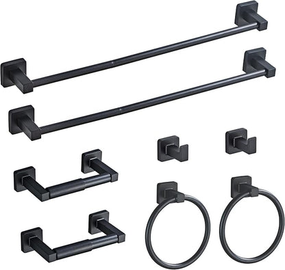 Matte Black Bathroom Hardware Set 8 Pieces, Towel Bar Set Stainless Steel Wall by bluebyrne