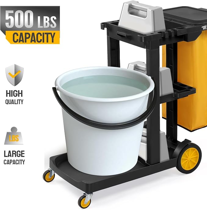 TUFFIOM Commercial Traditional Cleaning 3-Shelf Janitorial Cart, 500 Lbs - Image 8