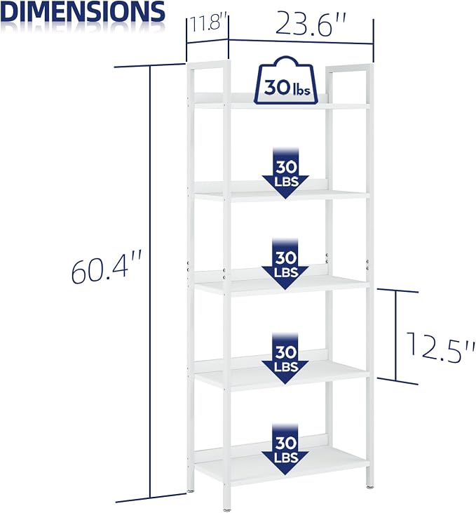 NUMENN Bookshelf, 5 Tier Freestanding Shelving Unit, Falling Prevention Baffle - Image 3