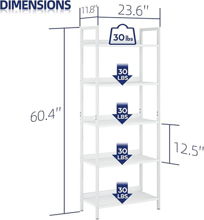 NUMENN Bookshelf, 5 Tier Freestanding Shelving Unit, Falling Prevention Baffle - Image 3