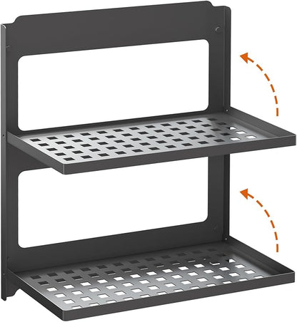 2-Tier Folding Metal Shelf Wall Mounted | Small Foldable Wall Shelf | Dorp Down by SKIKEN