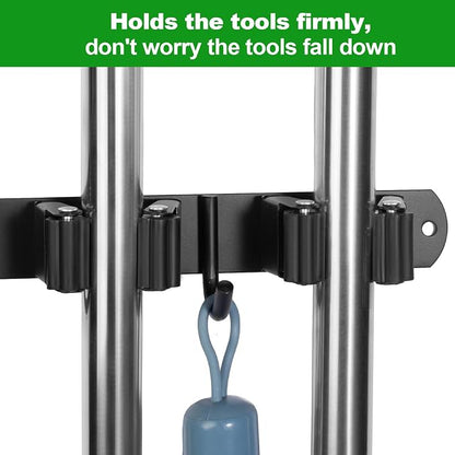 voze 5 Racks and 4 Hooks Mop and Broom Holder Wall Mount, Self Adhesive Heavy - Image 5