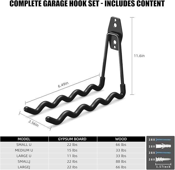 Garage Hooks, 4 Pack Wave Hooks - Image 2
