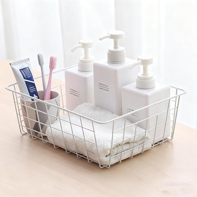 4 Pack White Wire Baskets for Pantry, Small White Metal Storage Basket for - Image 9