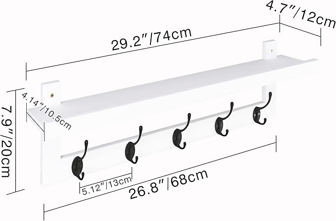 SMIBUY Coat Hooks with Shelf Wall-Mounted, 29.2 Inch Entryway Coat Rack - Image 5
