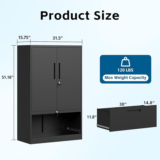 Metal File Cabinet with Drawer, Lockable Vertical Lateral Filing Storage Cabinet - Image 5