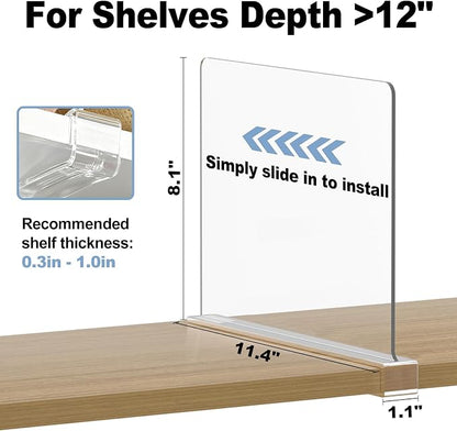 Purse Organizer for Closet Shelf Dividers: 12-Pack Adjustable Clear Acrylic Bag - Image 2