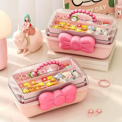 Cute Hair Accessories Organizer 3-Layers Kids Jewelry Storage Box Plastic Hair - Image 2
