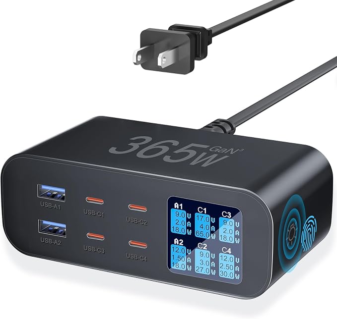 USB C Charger 6-Port with LED Display Adjustable Brightness, USB Charging by YSYFAD