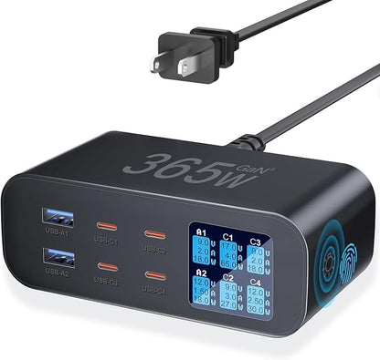 USB C Charger 6-Port with LED Display Adjustable Brightness, USB Charging by YSYFAD