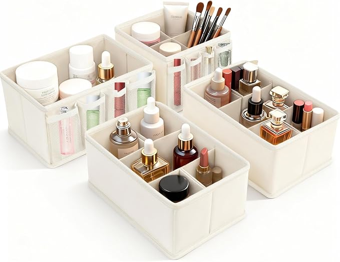 Cosmetic Storage Bins Makeup Organizer, Adjustable Multifunction Storage Box by VERONLY