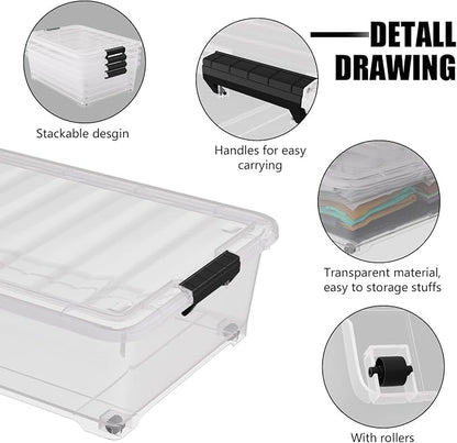 4 Pack Multipurpose 25 Qt Underbed Secure Latching Bin, Plastic Storage - Image 3