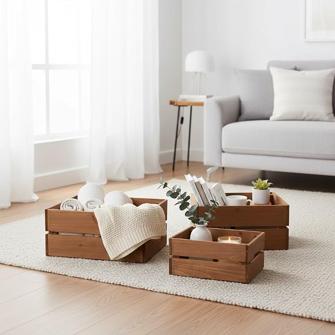 Set of 3 Rustic Wooden Storage Crates - Image 6