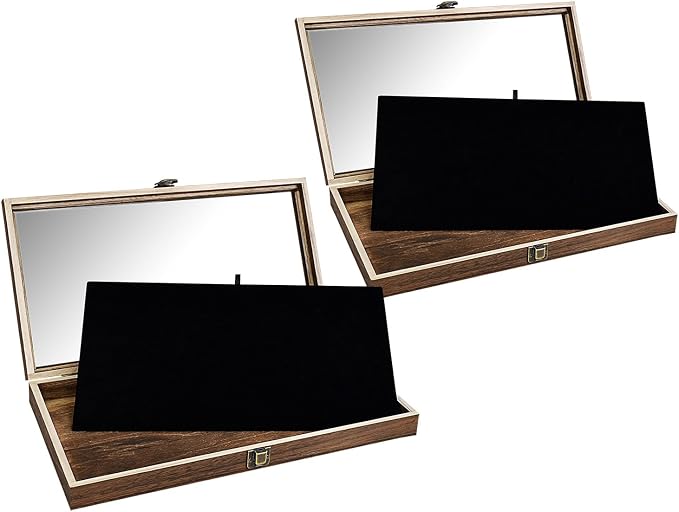 MOOCA 2 Pcs Wooden Jewelry Display Case Tempered Glass Top Lid, Gemstone by Mooca