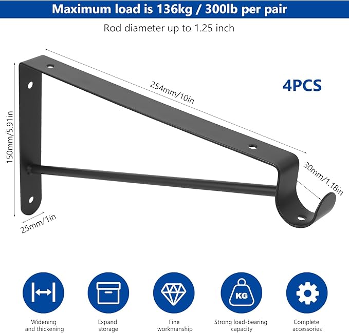 Shelf and Rod Brackets, Heavy Duty Closet Shelf Closet Bracket - Image 2