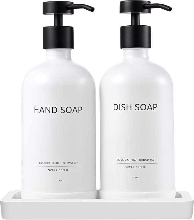 Glass Kitchen Soap Dispenser Set by Janxinmakeyouloveyourhome