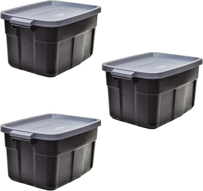 Rubbermaid Garage Storage Bins Black Plastic Stackable Storage - Image 2