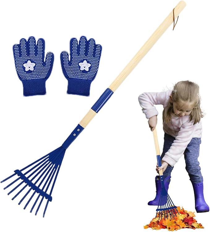 Kids Leaf Rake, 27 Inch Detachable Wooden Handle by Unknown
