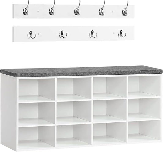 HOOBRO Shoe Storage Bench with Cushion, 39.4" L Entryway Bench with 12 Cubbies by HOOBRO