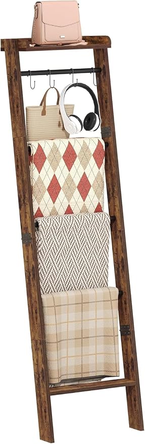 Blanket Ladder Shelf, Decorative Quilt Rack, 6-Tier Farmhouse Ladder Holder - Image 8