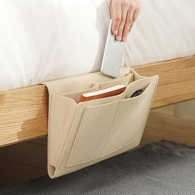 Bringsine 5 Pockets Bedside Caddy, Felt Bed Storage Organizer Hanging Bag Holder by Bringsine