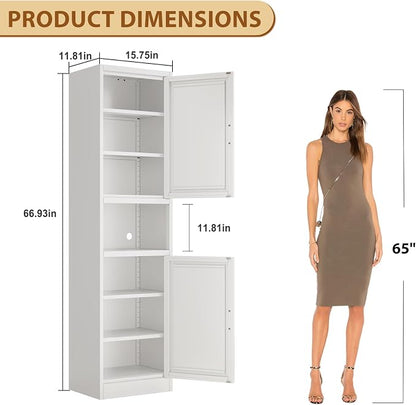 Tall Metal Narrow Bathroom Storage Cabinet 67" H, Tall White Pantry Cabinets - Image 2
