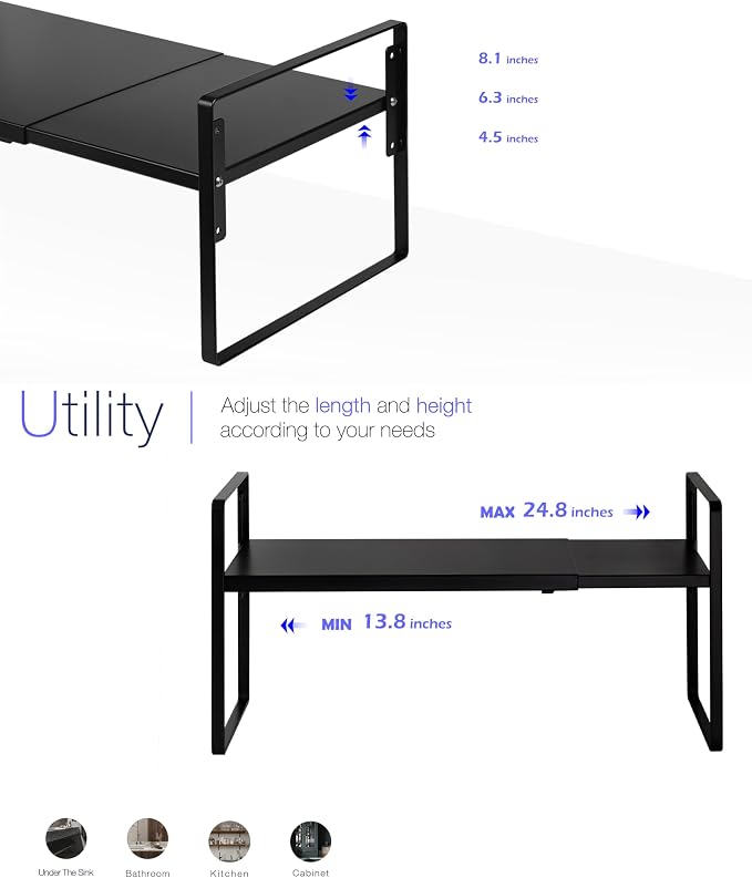 Nxconsu Cabinet Shelf Expandable Height Adjustable Shelf Organizer Riser - Image 5