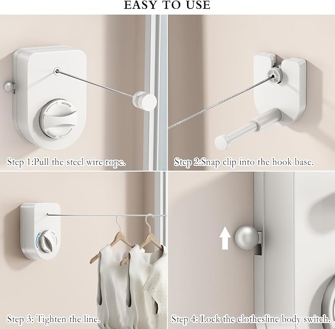 CICUFY Retractable Clothesline Indoor, Non-Sagging Clothes Line Outdoors - Image 8