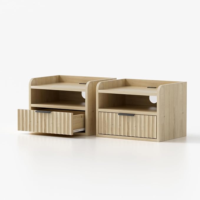 Fluted Floating Nightstand Set of 2, Wall Mounted Bedside Table - Image 7
