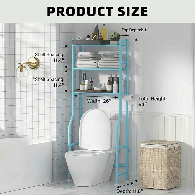 GloTika 3-Tier Over Toilet Storage, 150lb Capacity, Carbon Steel, Freestanding - Image 8