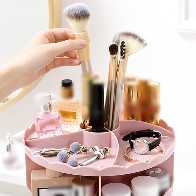 360 Rotating Makeup Organizer, Acrylic DIY Adjustable Bathroom Makeup Carousel - Image 3