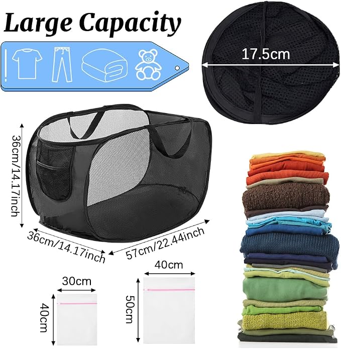 4Pcs Pop Up Laundry Hamper, FHDUSRYO Mesh Foldable Hamper - Image 2