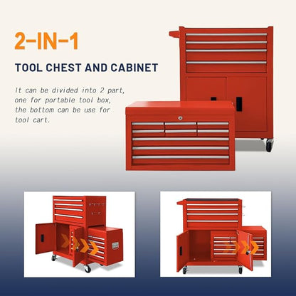 13-Drawer Double Door Rolling Tool Chest, 2 in 1 Detachable Tool Chest - Image 6