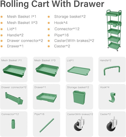 Sorgion 5 Tier Rolling Cart Organizer, Bathroom Cart Organizers - Image 7