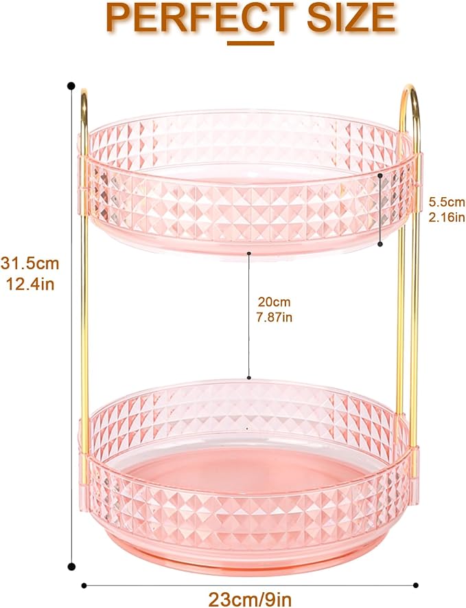 Fangoo 2 Tiers Pink Rotating Makeup Organizer - Image 2