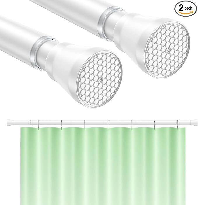 2Pack Shower Curtain Rod 45 to 77 Inches White Shower Rod Tension Curtain Rod by HAOYUNTE