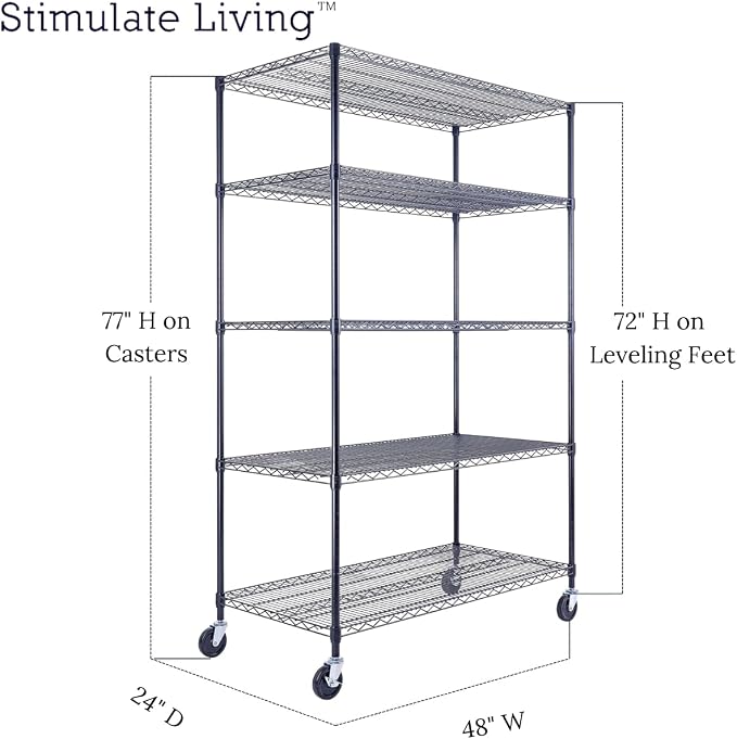 48"x24"x72" Prime Heavy Duty Black 5-Tier Steel Wire Shelving NSF 4000 LBS MAX - Image 2