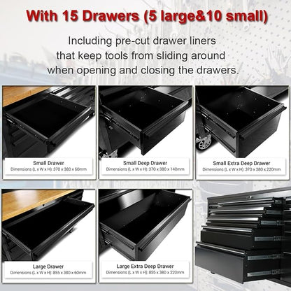 72'' Rolling Tool Chest with 15 Drawers + 3 Upper Cabinets, Large Tool Box - Image 4