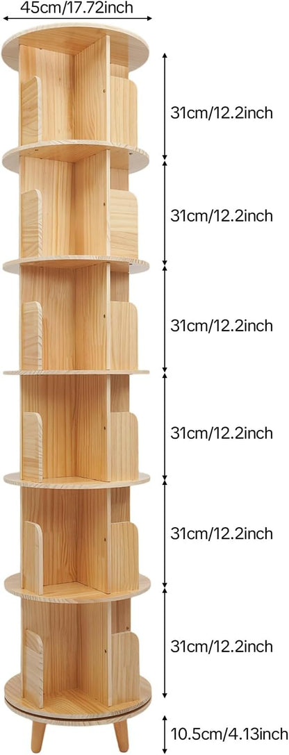 6 Tier Rotating Bookshelf Tower, Solid Wood Bookshelf - Image 7