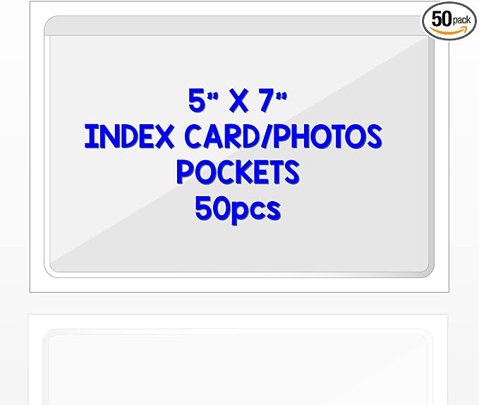 Clear Adhesive Index Card Pockets, 50 Pack | Top Open by IMAGAME