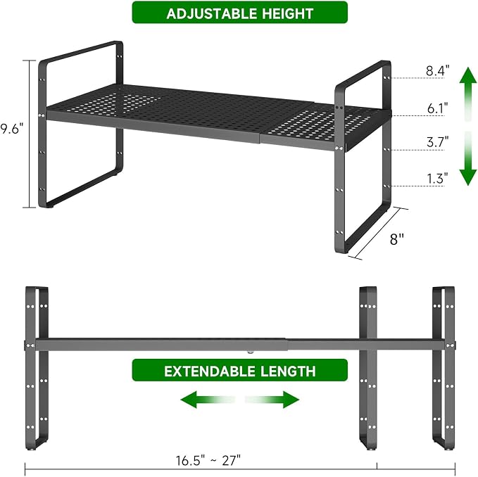 Expandable Kitchen Cabinet Shelf Organizer Rack Heavy Duty Metal Spice Rack - Image 2