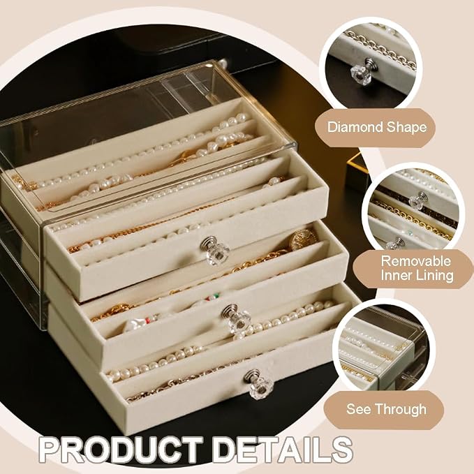 SPAKOWN Necklace Organizer Box, Velvet Necklace Box Holder Tray - Image 3