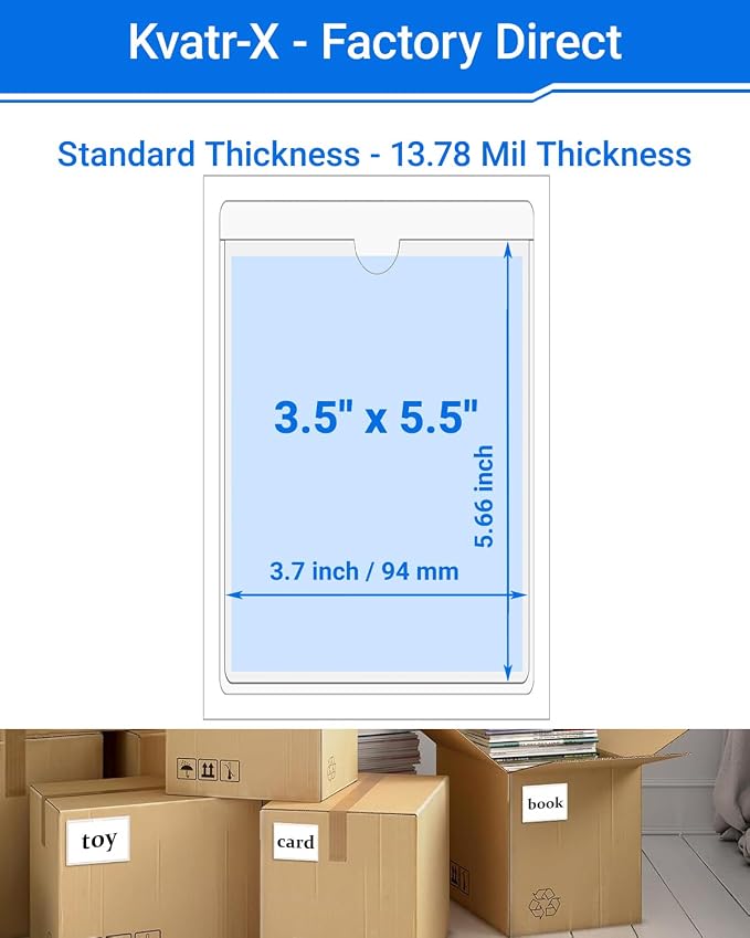 20 PCS Clear Self Adhesive Plastic Label Pockets, Top Loading Business & - Image 2