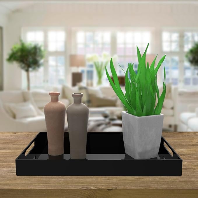 Black Acrylic Serving Tray for Vanity, Organizer and Decor - Image 3