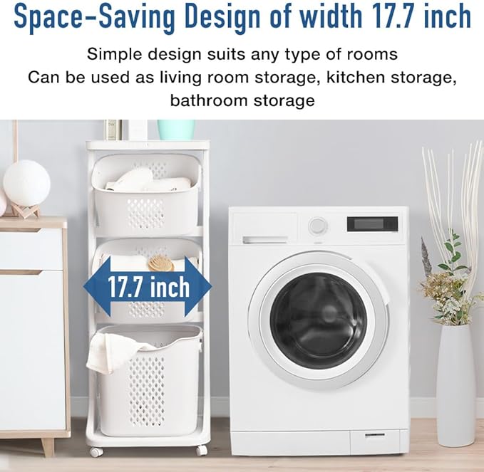 Japard Rolling Laundry Hamper Ultra Slim 22.9 Gal, 4 Sorter Vertical Stackable - Image 3