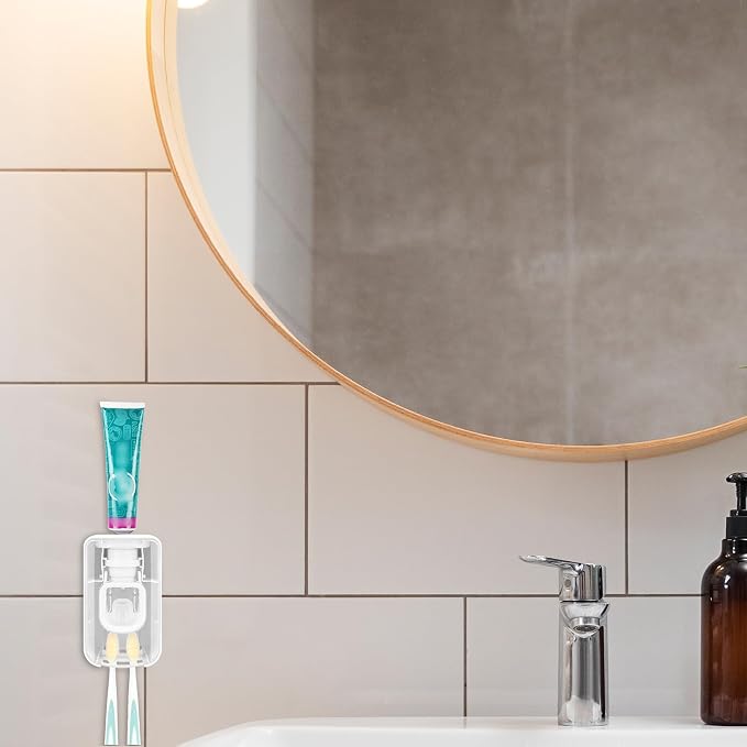 2 Slot Toothbrush Holder and Toothpaste Dispenser Wall Mounted, Automatic - Image 6
